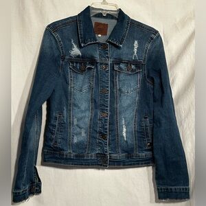 GIRLS TEENS LARGE ENJEAN BLUE DISTRESSED DENIM JEAN JACKET